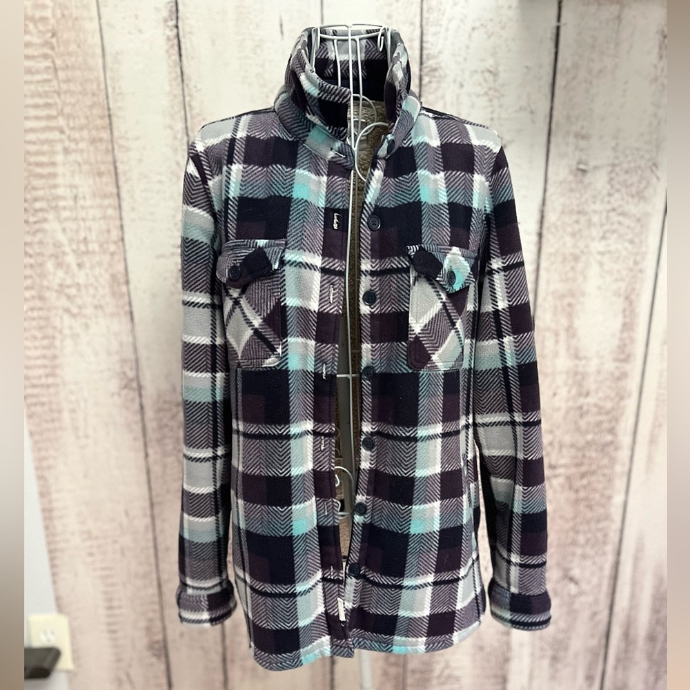 Soho Threads Shacket Shirt Jacket Flannel Cozy S Faux Sherpa button down pockets